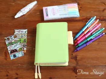 

japan A6 a5 notebook stationery diary billbook hobo specifications cover japanese style cover green and yellow pu leather