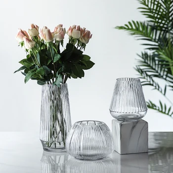 

Minimalist Striped Glass Vase Home Decoration Hydroponics Flower Arrangement Decoration Small Fresh Glass Vase Ornaments