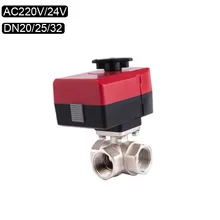 Трехходовой электрический клапан латунь моторизованный шаровой клапан AC220V/24 V DN20 DN25 DN32 вручную и автоматически