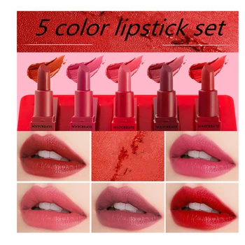 

5pcs/set Lipstick Matte Waterproof Velvet Lip Stick 5 Colors Sexy Red Pigments Makeup Matte Lipsticks Beauty Lips
