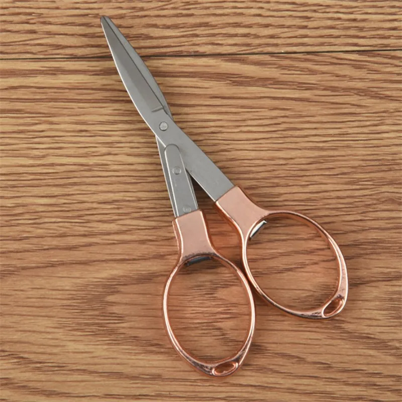 rose gold Карманные ножницы из нержавеющей стали, ножницы для бороды, бровей, волос для лица, накладные ресницы, триммер, складные очки в форме рыболовных ножниц - Цвет: rose gold