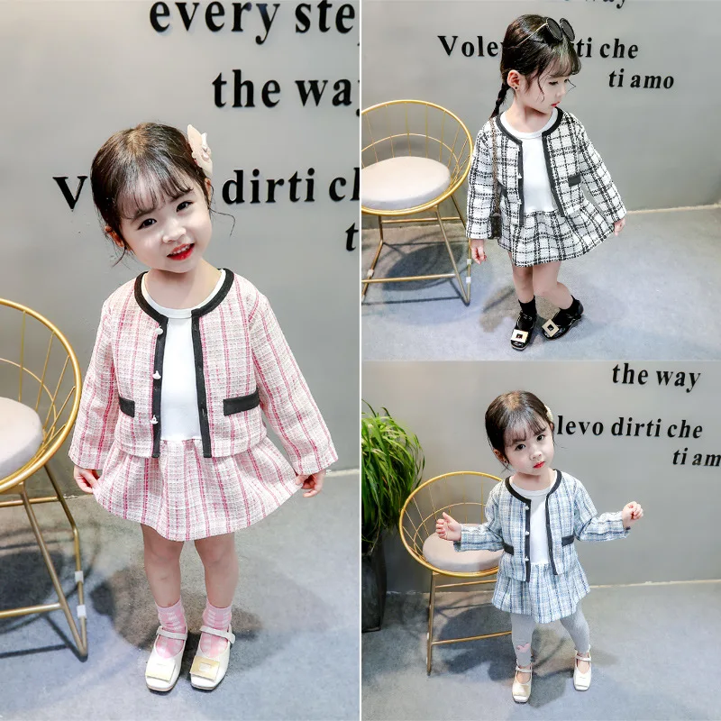 

2020 Spring And Autumn New Style Korean-style Baby Casual Coat Western Style Girls Dress Three-piece Set Set