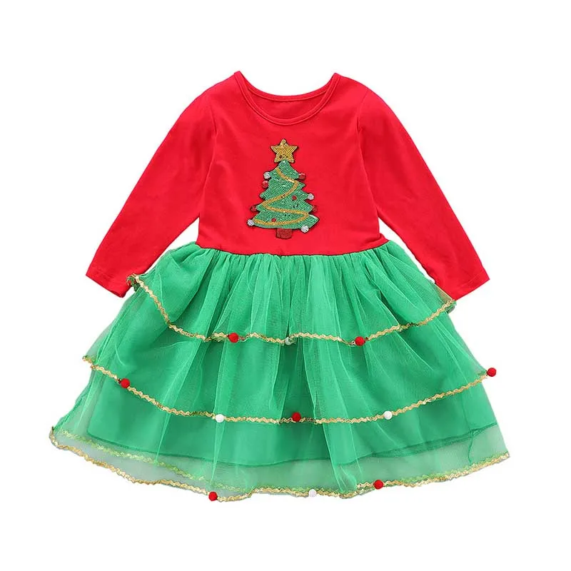 Платье для маленьких девочек; Осенняя праздничная одежда с изображением новогодней елки для детей; вечерние костюмы из тюля для детей; новогодний костюм