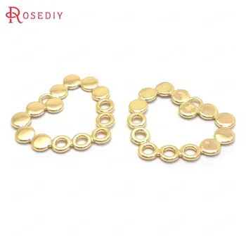 

(37190)6PCS 28.5x24.5MM 24K Gold Color Brass Heart Charms Pendants High Quality Jewelry Making Supplies Diy Findings Accessories