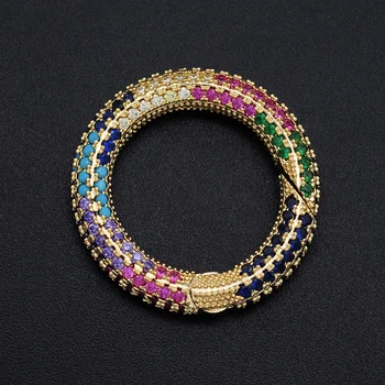 

16mm Rainbow CZ Round Snap Hook Lock diy Jewelry Clasp Wholesale Bracelet Making Clasps Necklace Making Locks Factory Sale