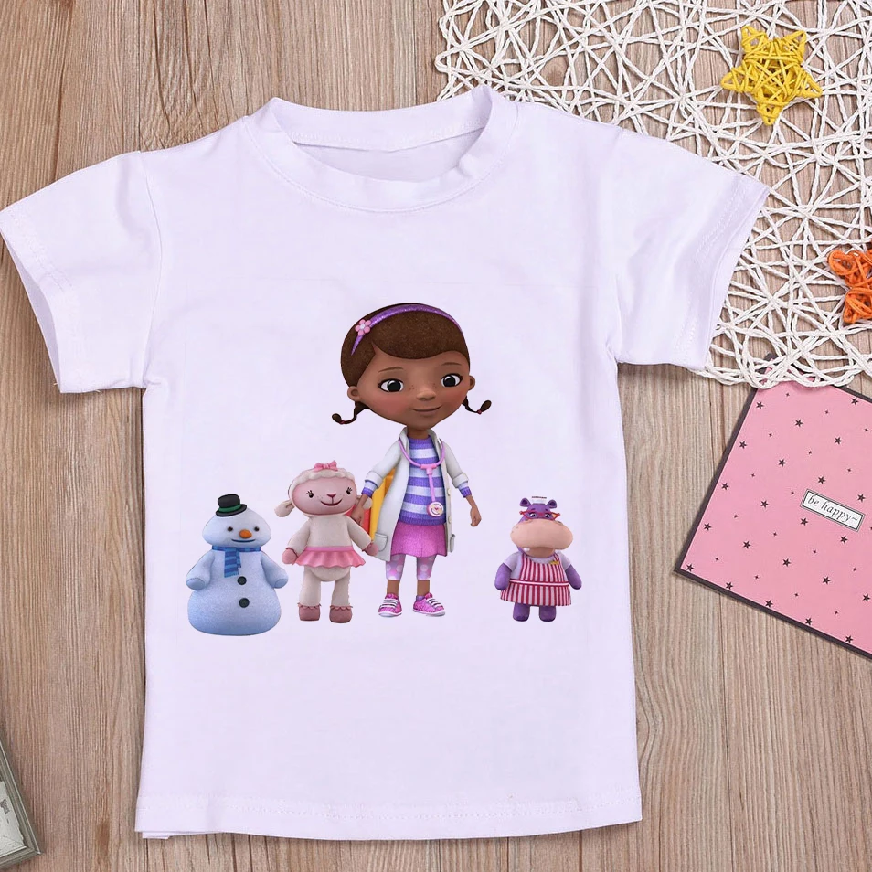 Summer Kids Cute T-shirt Girl Doc McStuffins Clinic Girl Cartoon Print Tops Baby T Shirt New Fashion Toddler Casual Kids Clothes t shirt boy or girl	