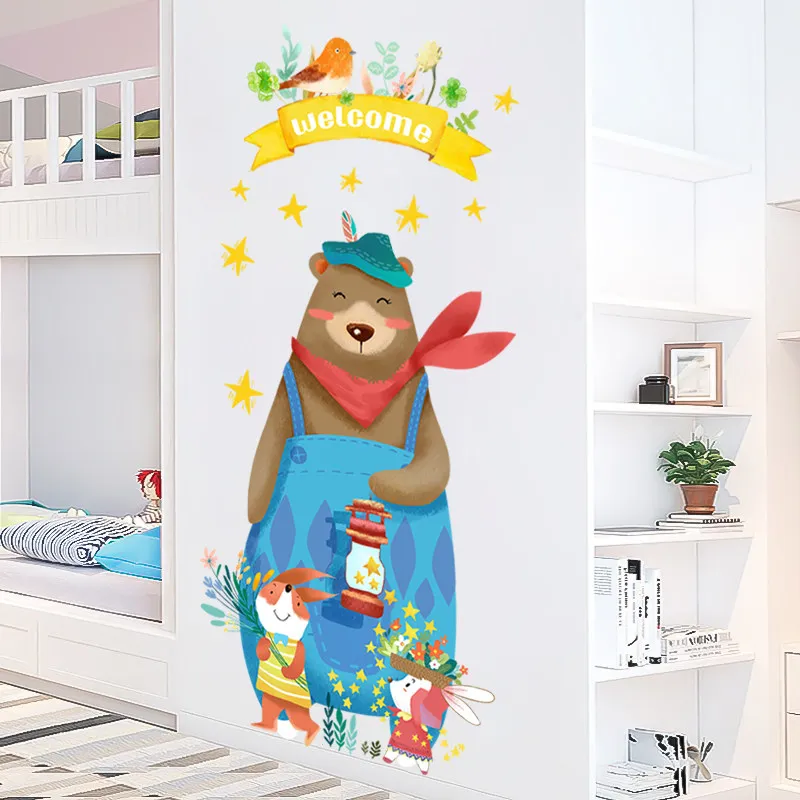 

Cute Bear Rabbit Wall Sticker Color Animals Bear Wall Door Decals for Children Room Nursery Room Home Decor Murals Art