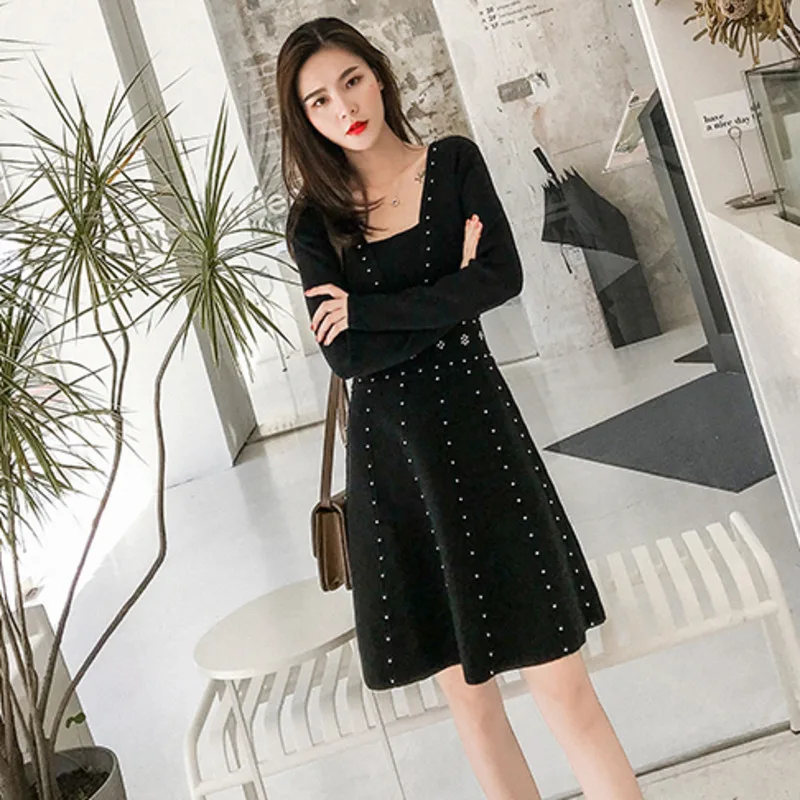 

Sweater Dress Women Fashion Women Autumn Winter Mini Dresses Solid Sexy V-Neck Long Sleeve Elegant Ladies Party Knitted vestidos
