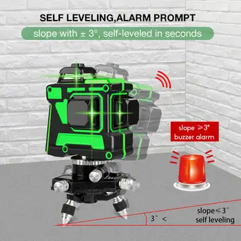 

3D 12 Lines Laser Level Green Light Wavelength 532nm Automatic Self Leveling 360 Rotary Vertical Horizontal Cross Line Level