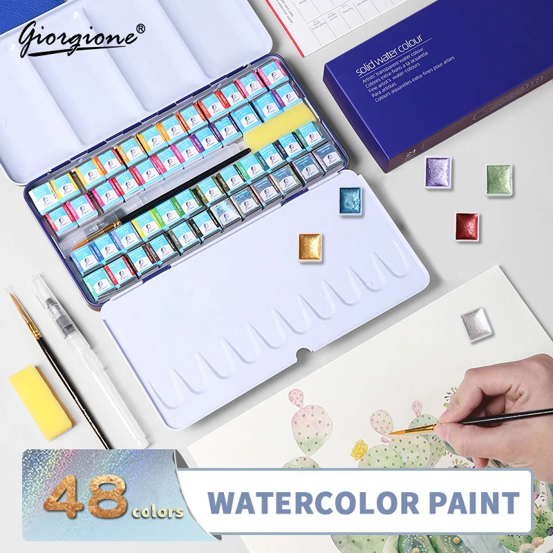 GIORGIONE High-end Artist watercolor painting set watercolor paint watercolor pigment Watercolor Paint Set Contains Pearlescent Color With Watercolor Paint Brush in a Portable Metal Box