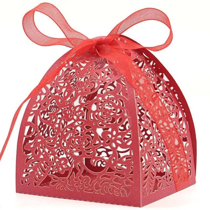 

100pcs Laser Engraved Hollow Gift Box Wedding Party Candy Bag Birthday Baby Welcome Party Gift Packaging Rose Gift Box