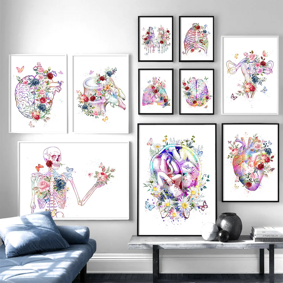 Flower Foot Bone Anatomy Wall Art Canvas Painting Nordic Posters and Prints Doctors Decorated Wall Pictures