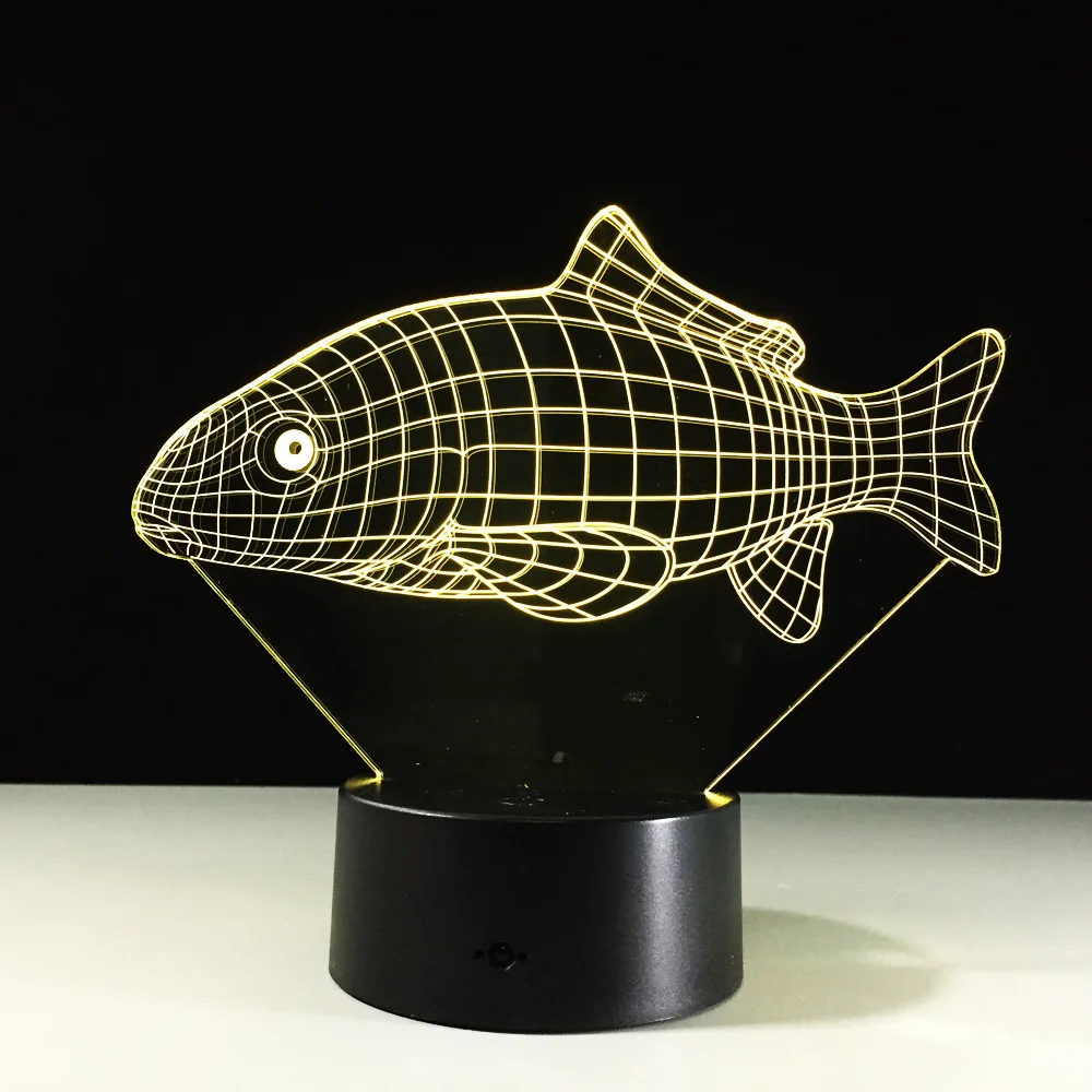 7 цветов азиатская лампа в виде карпа 3d визуальные Светодиодные ночные