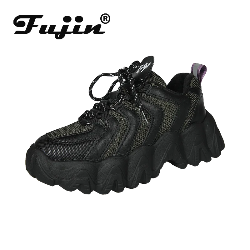 Женские кроссовки на платформе Fujin зимние теплые плюшевые разных цветов с