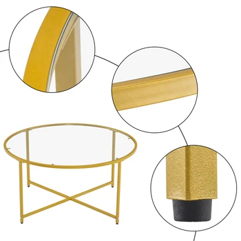 

[90 x 90 x 45]cm Simple Cross Foot Single Layer Round Edge Table 90 Round Gold