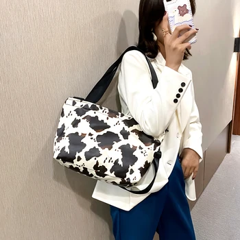 

Lady Cow Print Shoulder Crossbody Bag PU Women Big Capacity Messenger Handbags Fashion Exquisite Shopping Bag