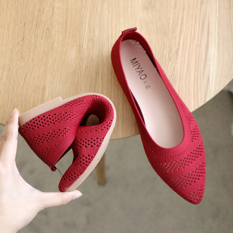 

Flat Shoes Outdoor Knitted Shoes New Spring Summer Soft Sole Casual Shoes Hollow Shallow Pointed Flat Shoes Summer Footwear