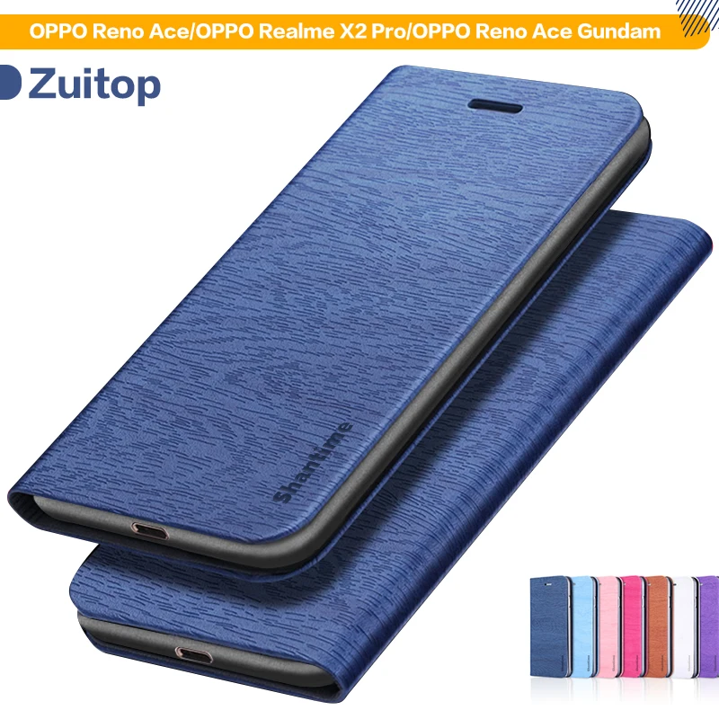 Кожаный чехол с текстурой древесины для телефона OPPO Reno Ace Gundam чехол-книжка Realme X2 Pro