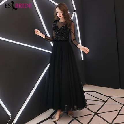 

Saudi Arabia Evening Dresses ES30012 Sequined O-Neck Long Sleeve Luxury Sparkle Evening Gowns Abiye Gece Elbisesi