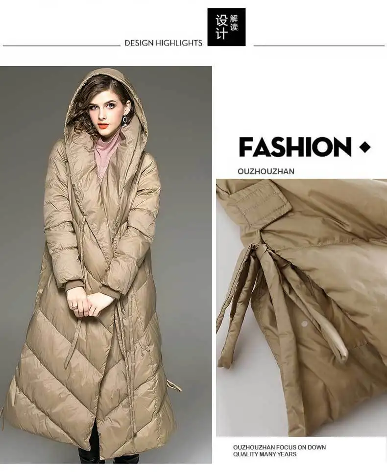 Winter High-quality fashion X-long thick warm duck down coats jacket female keep warm in cold winter hooded down coat F302