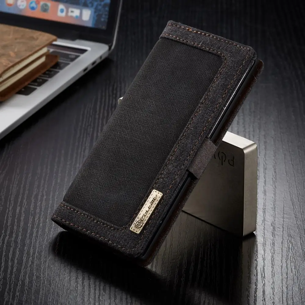 Холщовая ткань кожаный магнитный Бумажник Стенд флип чехол для samsung Galaxy Note 8 9 note 10+ 5G - Цвет: Черный