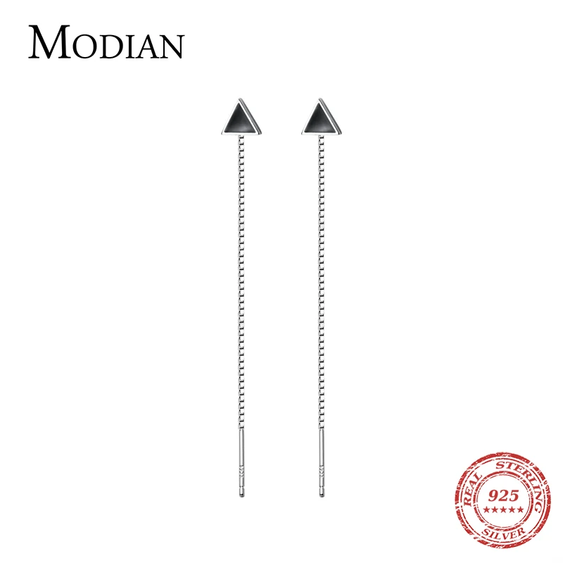 

Modian Long Chain Tassel Enamel Triangle Dangle Earrings For Women Real 925 Sterling Silver Fashion Drop Ear Elegant Jewelry