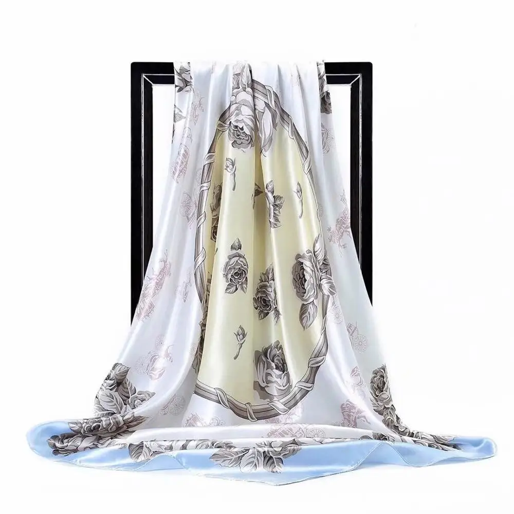 

NewSilk Scarf Fashion Foulard Satin Shawl Scarfs Big Size 90*90cm Square silk Hair /Head Scarves Women bandana Handkerchief DF11