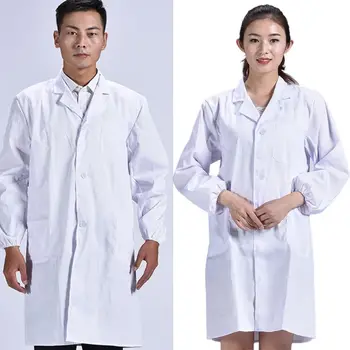 

Unisex Long Sleeve White Lab Coat Men Women Lapel Collar Button Down Medical Doctor Blouse with Pockets Doctor Nurse Uniform