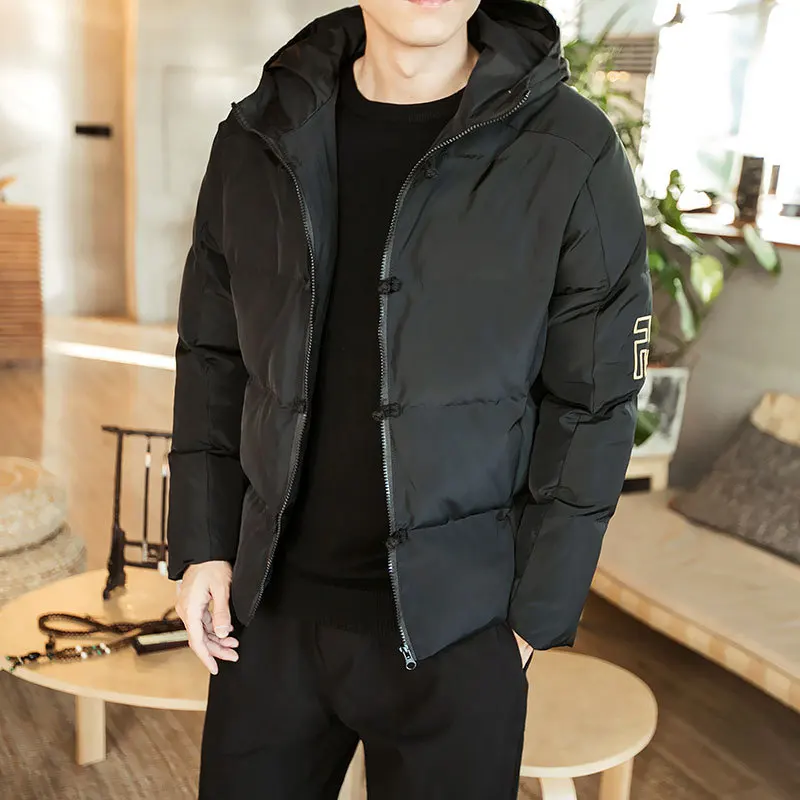 

New Winter Thick Warm Cotton Male Jacket Men Parka Faux Fur Hood Hooded Casual Wadded Outerwear Fashion Embroidery