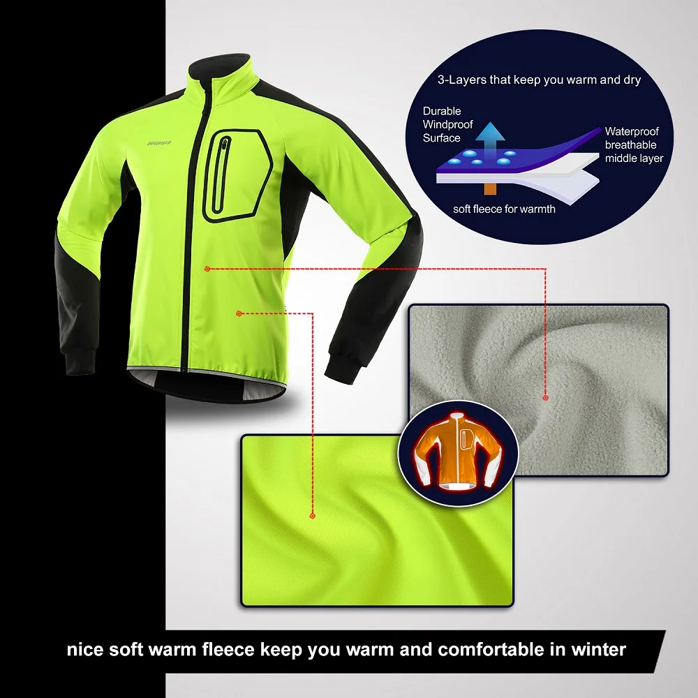 2019 Men Winter Thermal Softshell Cycling Jacket Windproof Waterproof Bike Jacket MTB Coat Bicycle Clothing Reflective BG011