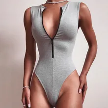 Женский сексуальный глубокий v-образный вырез без рукавов боди комбинезон топы спереди молния боди для походов в клуб Женская одежда Тонкий спортивный боди комбинезон