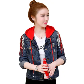 

2020 New Women's Denim Jackets Vintage Casual Single Breasted Detachable Hooded Coat Female Jeans Basic Jackets Outerwear