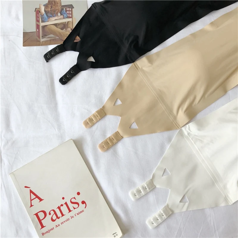 Women Ice Silk Seamless Solid Tube Tops Strapless Removable Padded Bandeau Hollow Cross Back Hook Eye Wrapped Bralette NS