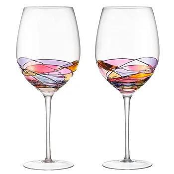 

2 Hand Painted Designed Wine Glass Kyodo Style Transparent Fine Addition To Any Wine Decanter Wine Glass Cups Bar Home Goblet