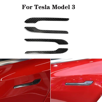 

4 PCS For Tesla Model 3 Accessories Interior Side Door Handle Sticker Cover Trim Car Carbon Fiber Stickers
