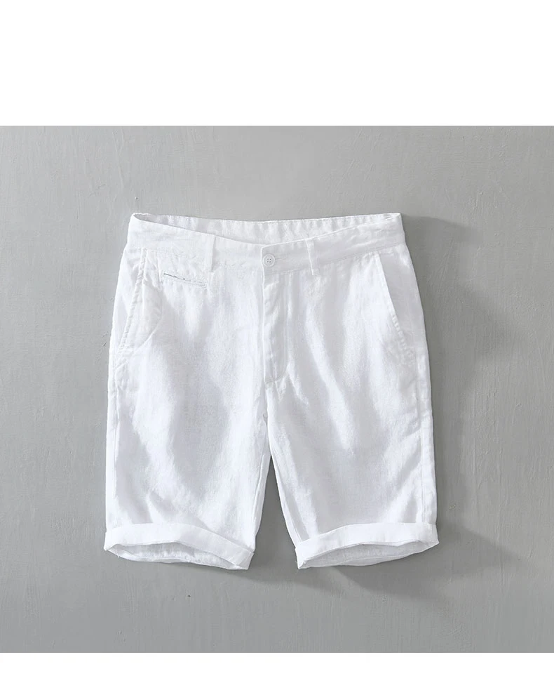 Pure Linen for Men 2024 Summer New Fashion Solid White Loose Holiday Shorts Man Casual Plus Size Button Fly Short Pants_voghion.com