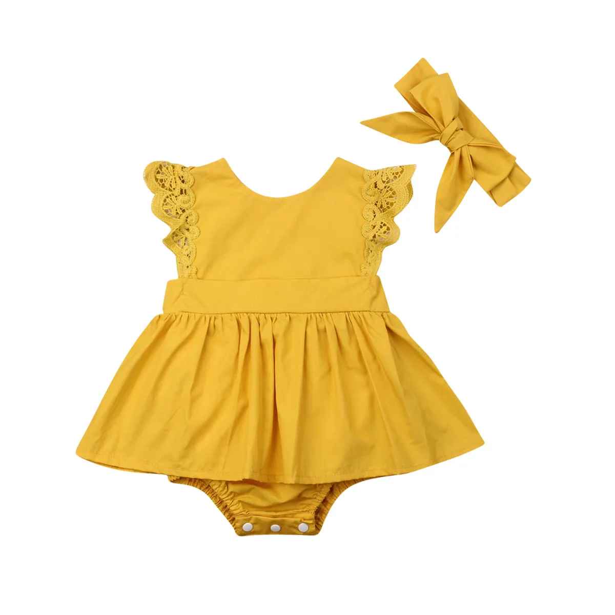 Кружевное платье-боди для новорожденных девочек, комбинезон без рукавов, повязка на голову, одежда для малышей, повседневная одежда для детей от 0 до 24 месяцев