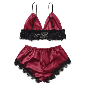 

Women Sexy Satin 2pcs Pajamas Sets Lace Top And Shorts Sleepwear Summer Patchwork Lingerie Underwear Sets Solid Pijamas D30