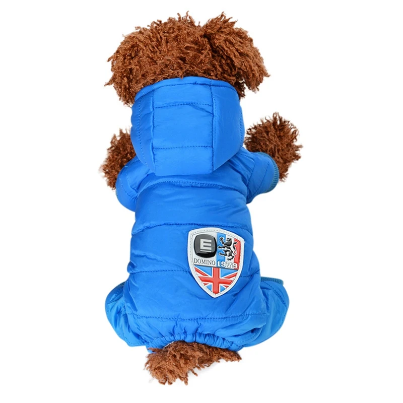 Pet Spplies с длинным рукавом Собака Куртка с капюшоном теплая куртка 4 ноги собака костюмы детское хлопковое Стеганое пальто с капюшоном на зиму