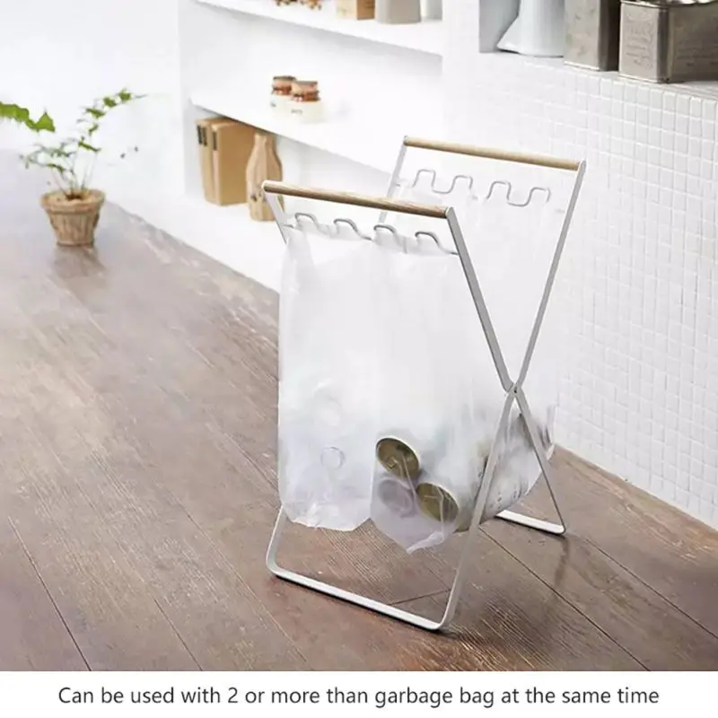 Wrought Iron Kitchen Storage Rack Accessories Folding Garbage Storage Stand Living Room Balcony Garbage Bag Bracket
