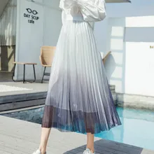 Korean Fashion Skirts Womens Woman High Waist Mesh Skirt Faldas Mujer Moda Women Lace Different Color Skirts Woman Pleated Skirt