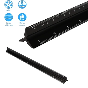 

30cm Clear black Ruler Accurate Triangle Scale Silver Engineer Architect Aluminum Alloy Technical 2pcs