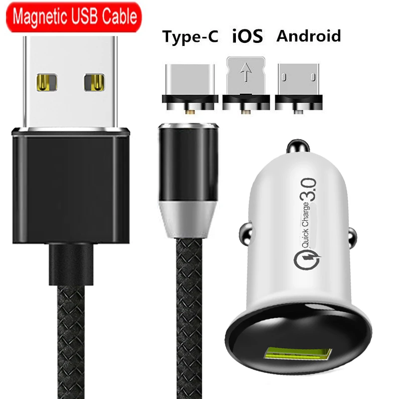 Магнитный Micro кабель USB Type C для iPhone XS XR Samsung J3 J4 J5 J7 2017 S10 Quick Charge 3 0 Автомобильное