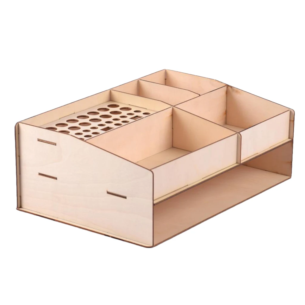 Wooden Paint Ink Bottles Rack Table Organizer Tools Storage Box Holder Stand