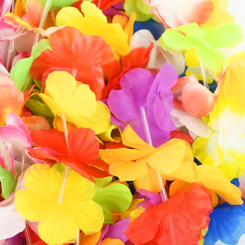 Hawaiian Flower Wreath Necklace - Tropical Luau Party Decoration Artificial Flower Lei 102050pcs
