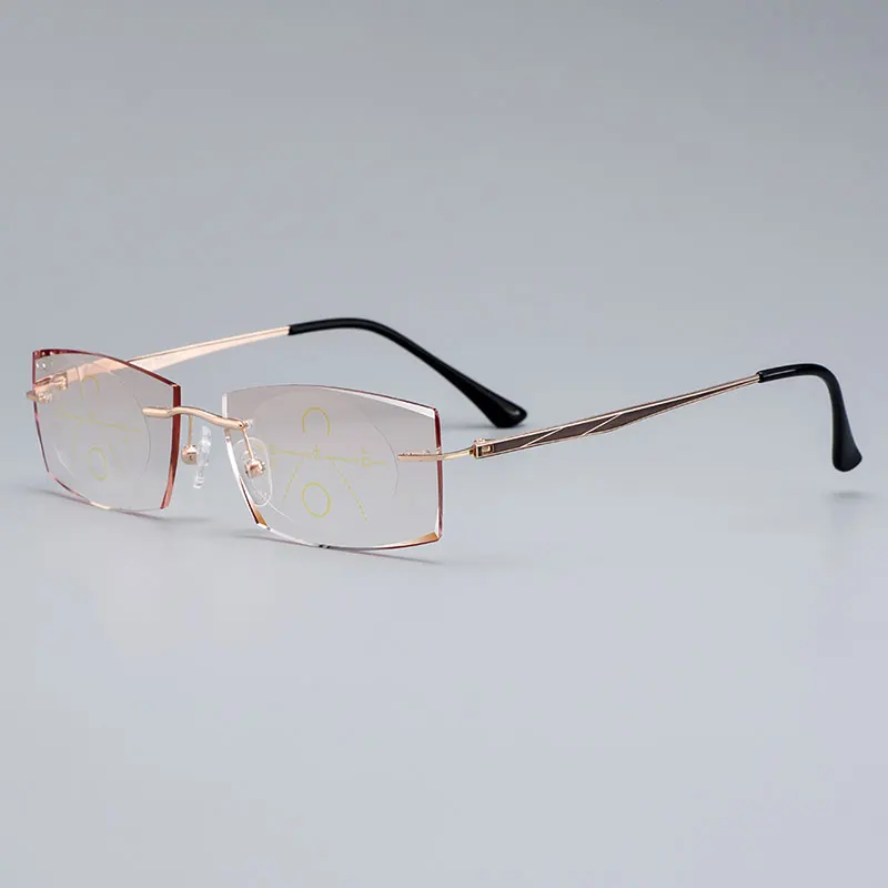 Модные мужские очки MASSENET из титанового сплава без оправы, со стразами, обрезные прогрессивные многофокусные очки Z2865 - Цвет оправы: Золотой