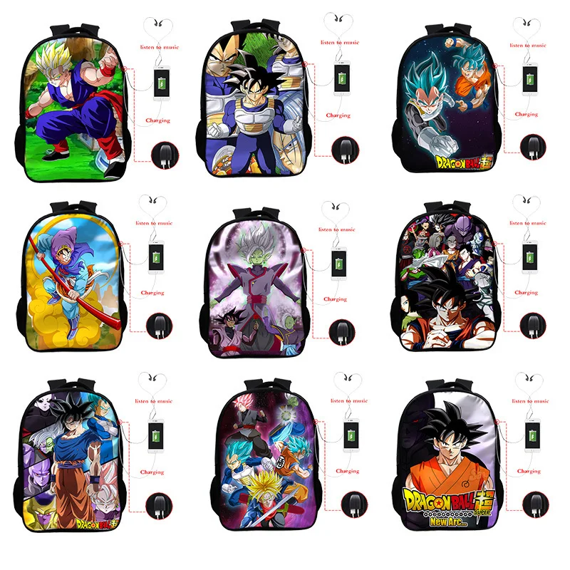 Mochila dragon ball рюкзак и сумка Dos Супер usb зарядка Разъем для наушников рюкзак книжная Сумка для подростков сумка для ноутбука школьный