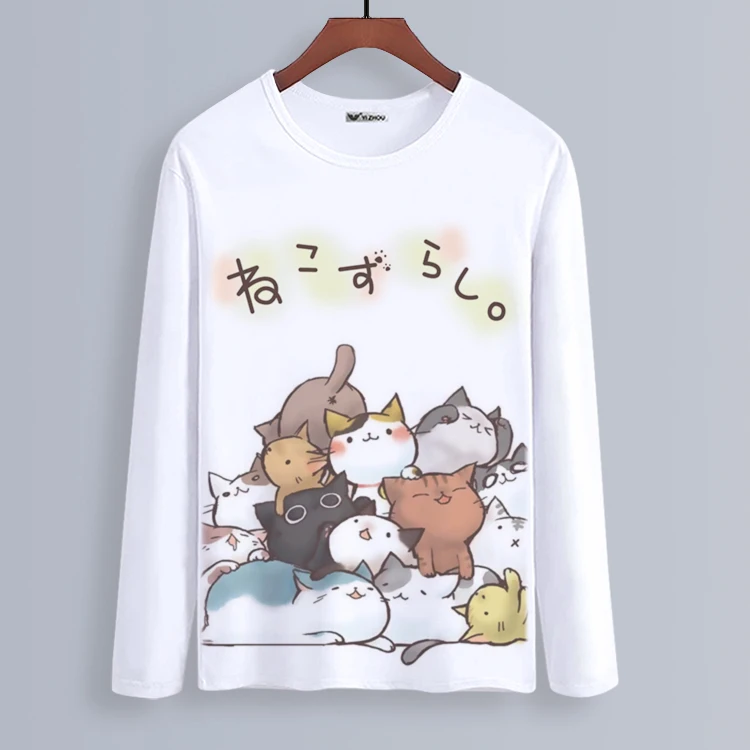Неко Atsume косплей футболка с рисунком кошки из мультфильма длинными рукавами