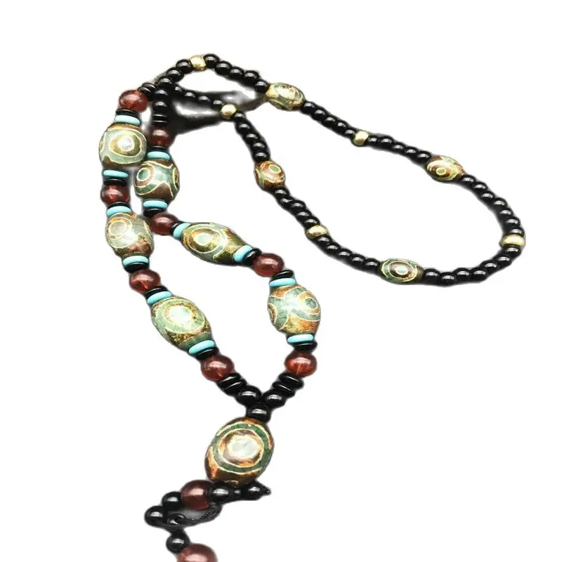 

Tibetan Natural Agate Nine-Eyed And Three-Eyed Old Dzi Pendant Necklace