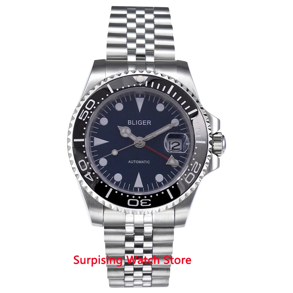 

Bliger 40mm Automatic Mechanical Watch Men Business Sapphire Crystal GMT Watch Luminous Waterproof Calendar Male Wristwatch